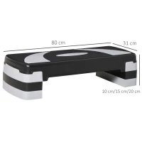 HOMCOM Stepper pentru aerobica reglabil in inaltime 10-15-20 cm, anti-alunecare, Negru si Gri(m-3)