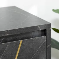 HOMCOM Mobilier pentru televizor pana la 65" cu dulapuri cu usi cu amortizare, efect de marmura si picioare din metal, 147x35x52cm, Negru(m-8)