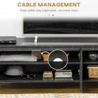 HOMCOM Mobilier pentru televizor pana la 65" cu dulapuri cu usi cu amortizare, efect de marmura si picioare din metal, 147x35x52cm, Negru(m-6)