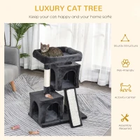 PawHut Ansamblu pentru pisici cu stalpi din sisal, pat si 2 Casute cu invelis de plus, 59x39x83cm, Negru(m-4)