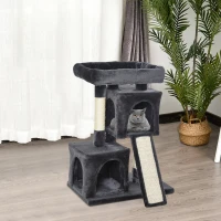 PawHut Ansamblu pentru pisici cu stalpi din sisal, pat si 2 Casute cu invelis de plus, 59x39x83cm, Negru(m-10)