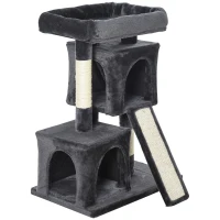 PawHut Ansamblu pentru pisici cu stalpi din sisal, pat si 2 Casute cu invelis de plus, 59x39x83cm, Negru(m-11)