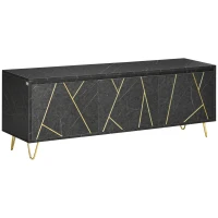 HOMCOM Mobilier pentru televizor pana la 65" cu dulapuri cu usi cu amortizare, efect de marmura si picioare din metal, 147x35x52cm, Negru(m-1)