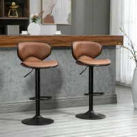 HOMCOM Bar Stool Set of 2 Microfiber Cloth Adjustable Height Armless Chairs with Swivel Seat, Brown(m-10)