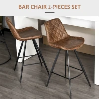 HOMCOM Set Of 2 Bar Stools Vintage Microfiber Cloth Tub Seats Padded Comfortable Steel Frame Footrest Quilted Home Bar Cafe Kitchen Chair Stylish Brown(m-4)