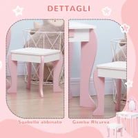 ZONEKIZ Set Tavolo Trucco con Sgabello, Specchio e Cassetto in MDF per Bimbi 3-6 Anni, Bianco e Rosa(m-6)