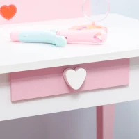 ZONEKIZ Set de Masa de Machiaj cu Scaun si Oglinda si Sertar, din Lemn MDF, pentru Copii de 3-6 Ani, Alb si Roz(m-9)