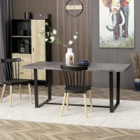 HOMCOM Masa de sufragerie dreptunghiulara pentru 8 persoane stil industrial, masa de bucatarie si sufragerie cu picioare din otel, 180x90x75cm, gri si negru(m-11)