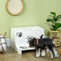 PawHut Set 3 Ciotole per Cani da 500ml con Spazio a Scomparsa e Supporto in MDF e Acciaio Inox, 57x53x37.5 cm, Bianco(m-2)