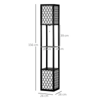HOMCOM Lampa de podea coloana din MDF si plastic PP cu 2 rafturi, pentru camera de zi, studiu si dormitor, 26x26x156cm, alb si negru(m-3)