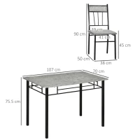 HOMCOM Set masa si scaune 5 buc, masa dreptunghiulara din metal si MDF si 4 scaune de sufragerie cu scaun tapitat cu spuma si poliester(m-3)