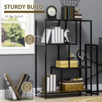 HOMCOM Biblioteca in stil industrial modern cu 4 rafturi, rafturi din lemn si metal pentru sufragerie si birou, 83x34x180cm, maro(m-6)