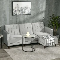 HOMCOM Canapea extensibila  cu 3 locuri cu taburet si spatar inclinabil, tapiterie din catifea si scaun captusit, 218x85x86 cm, gri deschis(m-10)