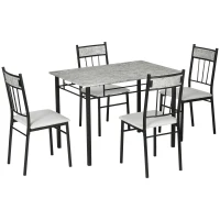 HOMCOM Set masa si scaune 5 buc, masa dreptunghiulara din metal si MDF si 4 scaune de sufragerie cu scaun tapitat cu spuma si poliester(m-1)
