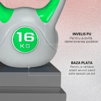 SPORTNOW Kettlebell 16kg din PU cu nisip si baza plata, maner practic 26x18x32 cm, Verde(m-6)