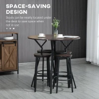 HOMCOM Set de masa cu 4 scaune, in Stil Industrial pentru Bucatarie si Bar, Set din Lemn si Otel, Culoare nuc(m-5)