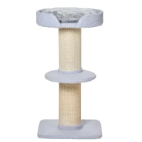 PawHut Tiragraffi per Gatti con Lettino, Rivestimento Peluche e Palo in Sisal, 45x45x91cm, Azzurro(m-8)