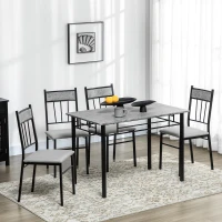 HOMCOM Set masa si scaune 5 buc, masa dreptunghiulara din metal si MDF si 4 scaune de sufragerie cu scaun tapitat cu spuma si poliester(m-10)