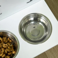 PawHut Set 3 Ciotole per Cani da 500ml con Spazio a Scomparsa e Supporto in MDF e Acciaio Inox, 57x53x37.5 cm, Bianco(m-8)