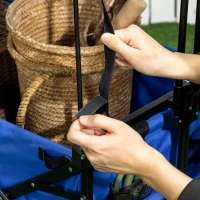 Outsunny Folding Trolley Cart Storage Wagon Beach Trailer 4 Wheels with Handle Overhead Canopy Cart Push Pull for Camping, Blue(m-9)