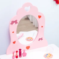 ZONEKIZ Set de Masa de Machiaj cu Scaun si Oglinda si Sertar, din Lemn MDF, pentru Copii de 3-6 Ani, Alb si Roz(m-8)