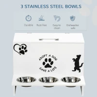 PawHut Set 3 Ciotole per Cani da 500ml con Spazio a Scomparsa e Supporto in MDF e Acciaio Inox, 57x53x37.5 cm, Bianco(m-5)