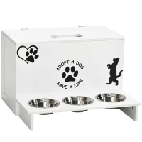 PawHut Set 3 Ciotole per Cani da 500ml con Spazio a Scomparsa e Supporto in MDF e Acciaio Inox, 57x53x37.5 cm, Bianco(m-1)