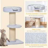 PawHut Tiragraffi per Gatti con Lettino, Rivestimento Peluche e Palo in Sisal, 45x45x91cm, Azzurro(m-5)