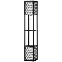 HOMCOM Lampa de podea coloana din MDF si plastic PP cu 2 rafturi, pentru camera de zi, studiu si dormitor, 26x26x156cm, alb si negru(m-1)