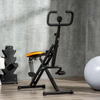 HOMCOM Total Crunch Fitness Pieghevole con Monitor LCD e Seduta Regolabile, in Acciaio e PU, 90x63x124-136 cm(m-10)