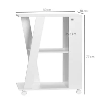 Homcom Carucior Bucatarie Lemn Alb – Cu Roti si 2 Rafturi Deschise(m-3)