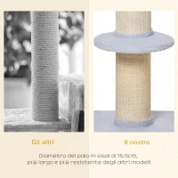 PawHut Tiragraffi per Gatti con Lettino, Rivestimento Peluche e Palo in Sisal, 45x45x91cm, Azzurro(m-6)