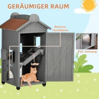PawHut® kattenhuis kattenhut kattenvilla met 2 verdiepingen en asfaltdak massief hout grijs 59 x 55 x 109 cm | Aosom.de(m-7)