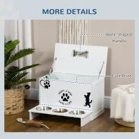 PawHut Set 3 Ciotole per Cani da 500ml con Spazio a Scomparsa e Supporto in MDF e Acciaio Inox, 57x53x37.5 cm, Bianco(m-7)