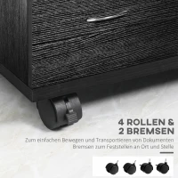 HOMCOM Rollcontainer Bürocontainer Kommode Schubladenschrank auf Rollen, Spanplatte, 41x39x58cm (Schwarz)(m-5)