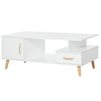 HOMCOM Modern Minimalism Coffee Table with Storage, Sofa Side Table with Shelf & Drawer for Living Room Reception Room, White(m-1)