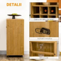HOMCOM Dulap de vinuri rulant pentru 14 sticle, bufet de bucatarie pe roti cu usa, sertar, rafturi deschise pentru sufragerie, bar de casa, maro inchis(m-5)