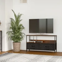 HOMCOM TV Cabinet for 47-inch TVs, TV Console Unit with 2 Foldable Linen Drawers, TV Stand with Shelving for Living Room, Entertainment Room, Rustic Brown(m-11)