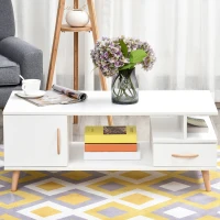 HOMCOM Modern Minimalism Coffee Table with Storage, Sofa Side Table with Shelf & Drawer for Living Room Reception Room, White(m-11)
