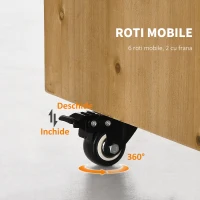 HOMCOM Dulap de vinuri rulant pentru 14 sticle, bufet de bucatarie pe roti cu usa, sertar, rafturi deschise pentru sufragerie, bar de casa, maro inchis(m-6)