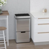 HOMCOM 72L Recycling Sensor Bin Stainless Steel 3 Compartments For Both Wet/Dry Waste w/Removable Lid  Kitchen Home(m-11)