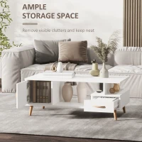 HOMCOM Modern Minimalism Coffee Table with Storage, Sofa Side Table with Shelf & Drawer for Living Room Reception Room, White(m-4)