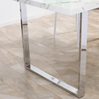 HOMCOM Modern Dining Room Table Rectangular Kitchen Table for 6-8 People with Marble Effect Tabletop Steel Legs 155 cm White(m-8)