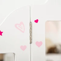 HOMCOM Kids Vanity Table & Stool Girls Dressing Set Make Up Desk Chair Dresser Play Set with Rotatable Mirrors Drawer Star & Heart Pattern White(m-9)