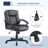 HOMCOM Mid Back Executive Office Chair, Faux Leather Computer Desk Chair with Swivel, Double-Tier Padding, Arm, Wheels, Black(m-5)