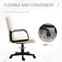 HOMCOM Swivel Executive Office Chair Home Mid Back PU Leather Computer Desk Chair for Adults with Arm, Wheels, Cream(m-5)