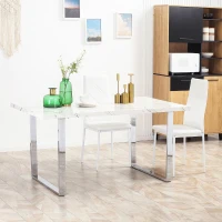 HOMCOM Modern Dining Room Table Rectangular Kitchen Table for 6-8 People with Marble Effect Tabletop Steel Legs 155 cm White(m-10)