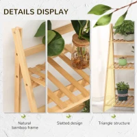 Outsunny Jardiniera de exterior din bambus cu 3 niveluri cu design inaltat si pliabil, 98x37x96,5 cm, culoarea lemnului(m-6)