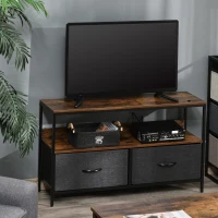 HOMCOM TV Cabinet for 47-inch TVs, TV Console Unit with 2 Foldable Linen Drawers, TV Stand with Shelving for Living Room, Entertainment Room, Rustic Brown(m-10)