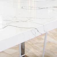 HOMCOM Modern Dining Room Table Rectangular Kitchen Table for 6-8 People with Marble Effect Tabletop Steel Legs 155 cm White(m-9)